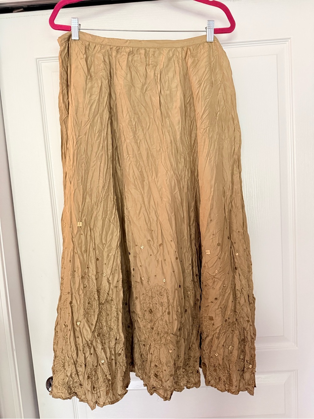 Chico's Caramel Embellished Crinkled Maxi Skirt